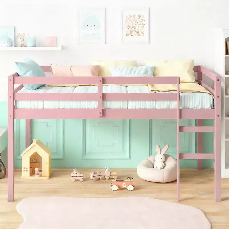 Lit mezzanine double Luxystar avec échelle, plateforme de lit à lattes renforcées pour chambre d'enfant et chambre d'amis