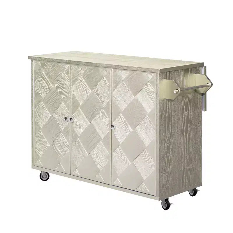 Îlot de cuisine en bois massif tressé à la main avec rabat, îlot de cuisine de style côtier sur roulettes avec étagère de rangement, chariot de cuisine roulant avec placage de frêne