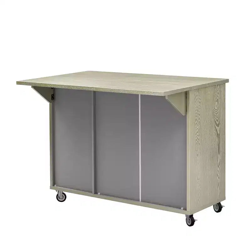 Îlot de cuisine en bois massif tressé à la main avec rabat, îlot de cuisine de style côtier sur roulettes avec étagère de rangement, chariot de cuisine roulant avec placage de frêne