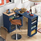 Îlot de cuisine roulant avec table extensible, îlot de cuisine sur roulettes avec lumières LED, prises électriques, 2 portes en verre cannelé et étagères de rangement