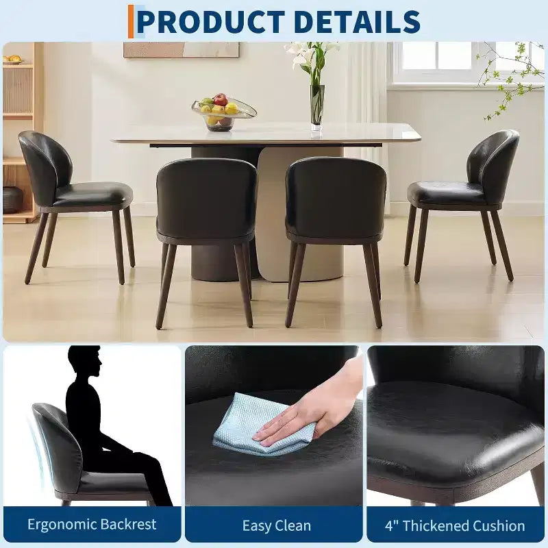 Acekool Chaises de salle à manger lot de 4, chaises de cuisine modernes rembourrées, dossier ergonomique, pieds en bois, capacité de 120 kg pour salle à manger et restaurant