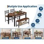 Ensemble table de cuisine 4 pièces pour petit espace - Moderne - 2 chaises, 1 banc, 1 table, ensemble de salle à manger rectangulaire de 120 cm avec banc de rangement