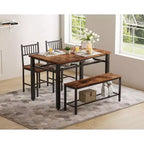 Ensemble table de cuisine 4 pièces pour petit espace - Moderne - 2 chaises, 1 banc, 1 table, ensemble de salle à manger rectangulaire de 120 cm avec banc de rangement