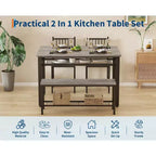 Ensemble table de cuisine 4 pièces pour petit espace - Moderne - 2 chaises, 1 banc, 1 table, ensemble de salle à manger rectangulaire de 120 cm avec banc de rangement