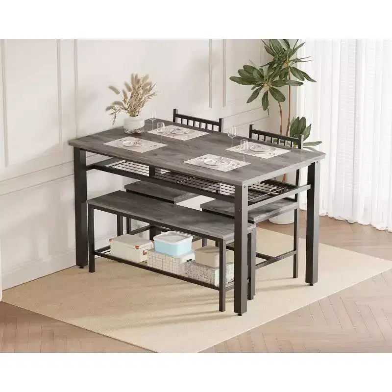 Ensemble table de cuisine 4 pièces pour petit espace - Moderne - 2 chaises, 1 banc, 1 table, ensemble de salle à manger rectangulaire de 120 cm avec banc de rangement