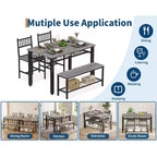 Ensemble table de cuisine 4 pièces pour petit espace - Moderne - 2 chaises, 1 banc, 1 table, ensemble de salle à manger rectangulaire de 120 cm avec banc de rangement