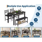 Ensemble table de cuisine 4 pièces pour petit espace - Moderne - 2 chaises, 1 banc, 1 table, ensemble de salle à manger rectangulaire de 120 cm avec banc de rangement