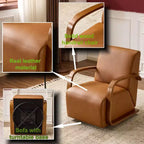 Fauteuil pivotant TUYOHW, fauteuil de loisirs avec revêtement en similicuir, accoudoirs en bois massif, fauteuil pivotant ergonomique pour salon