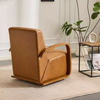 Fauteuil pivotant TUYOHW, fauteuil de loisirs avec revêtement en similicuir, accoudoirs en bois massif, fauteuil pivotant ergonomique pour salon