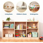 Étagère de rangement en bois, organiseur de jouets et de livres à 5 compartiments avec séparateurs réglables, bibliothèque pour enfants au fini naturel pour salles de jeux, crèches et salles de classe