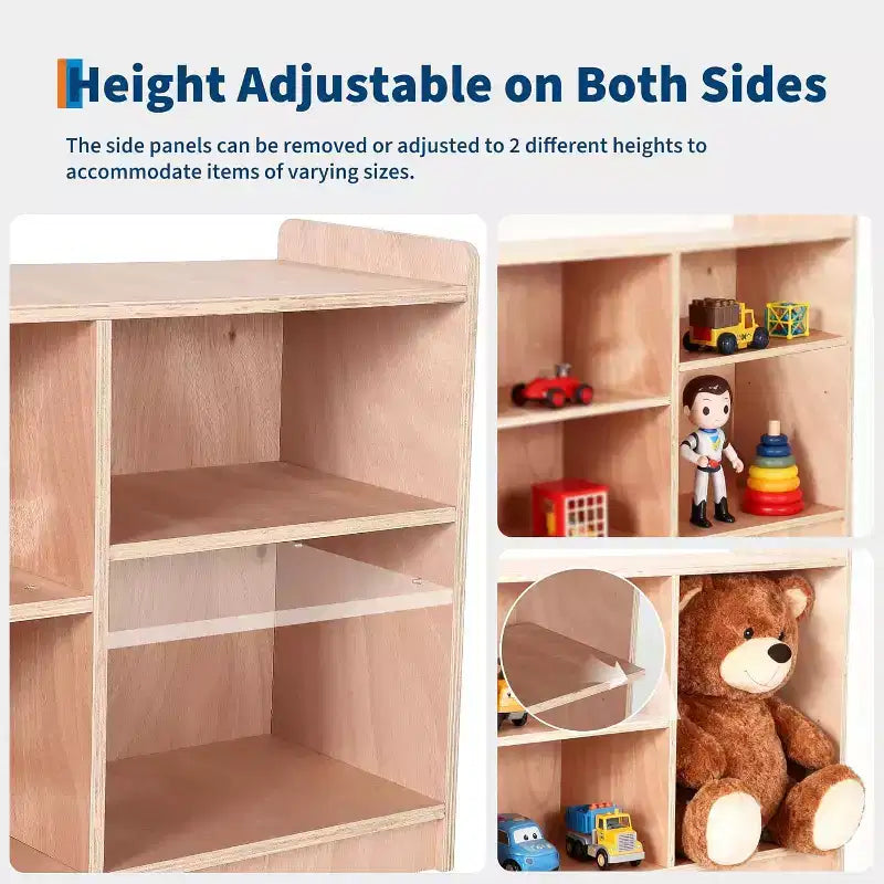 Étagère de rangement en bois, organiseur de jouets et de livres à 5 compartiments avec séparateurs réglables, bibliothèque pour enfants au fini naturel pour salles de jeux, crèches et salles de classe