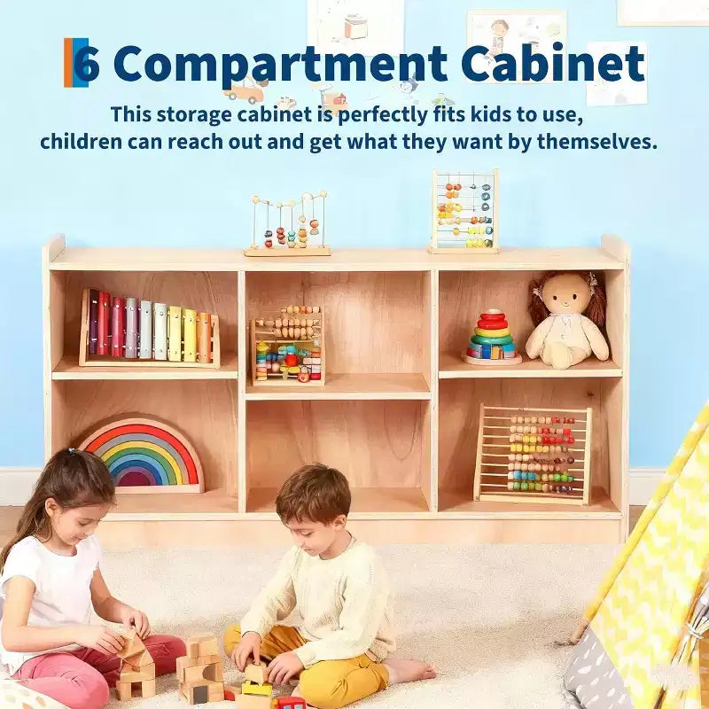 Étagère de rangement en bois, organiseur de jouets et de livres à 5 compartiments avec séparateurs réglables, bibliothèque pour enfants au fini naturel pour salles de jeux, crèches et salles de classe