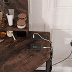 Coiffeuse d'angle et tabouret, Coiffeuse d'angle avec miroir lumineux LED, station de charge et armoire pour chambre à coucher