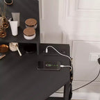 Coiffeuse d'angle et tabouret, Coiffeuse d'angle avec miroir lumineux LED, station de charge et armoire pour chambre à coucher