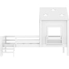 Lit plateforme cabane double/grand format avec escaliers bas, bibliothèque, tableau noir et toit étoilé - ModernLuxe
