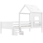 Lit plateforme cabane double/grand format avec escaliers bas, bibliothèque, tableau noir et toit étoilé - ModernLuxe