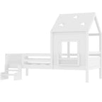 Lit plateforme cabane double/grand format avec escaliers bas, bibliothèque, tableau noir et toit étoilé - ModernLuxe