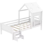 Lit plateforme cabane double/grand format avec escaliers bas, bibliothèque, tableau noir et toit étoilé - ModernLuxe