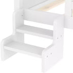 Lit plateforme cabane double/grand format avec escaliers bas, bibliothèque, tableau noir et toit étoilé - ModernLuxe