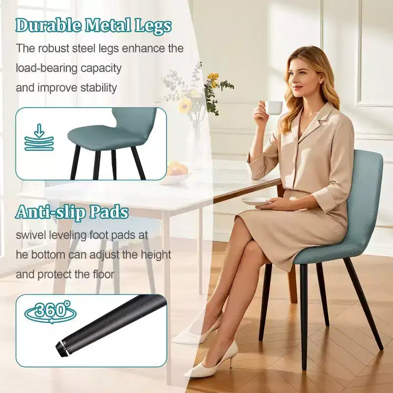 Lot de 6 chaises de salle à manger rembourrées avec pieds en métal, chaises de cuisine modernes en cuir pour salle à manger, restaurant ou salon-Panipeachy