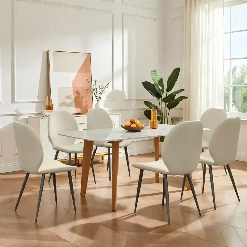 Lot de 6 chaises de salle à manger rembourrées avec pieds en métal, chaises de cuisine modernes en cuir pour salle à manger, restaurant ou salon-Panipeachy
