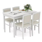 Costway 5 PCS Dining Table Set for 4 w/Rubber Wood Legs Upholstered Seat Padded Backrest
