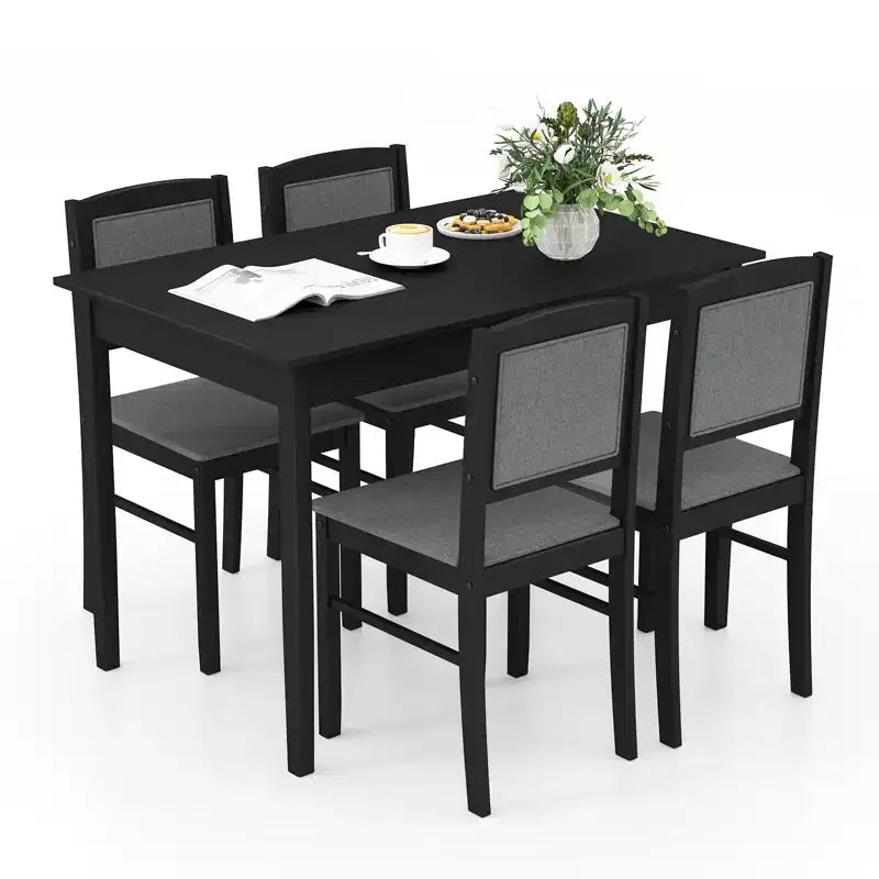 Costway Ensemble table à manger 5 pièces pour 4 personnes avec pieds en bois d'hévéa, siège rembourré et dossier capitonné