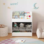 MAYEERTY Étagère de Rangement avec Bac et Tiroir, Organisateur de Livres Multifonctionnel en Bois pour Tout-petits, Salon, Blanc