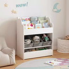 MAYEERTY Étagère de Rangement avec Bac et Tiroir, Organisateur de Livres Multifonctionnel en Bois pour Tout-petits, Salon, Blanc