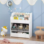 MAYEERTY Étagère de Rangement avec Bac et Tiroir, Organisateur de Livres Multifonctionnel en Bois pour Tout-petits, Salon, Blanc