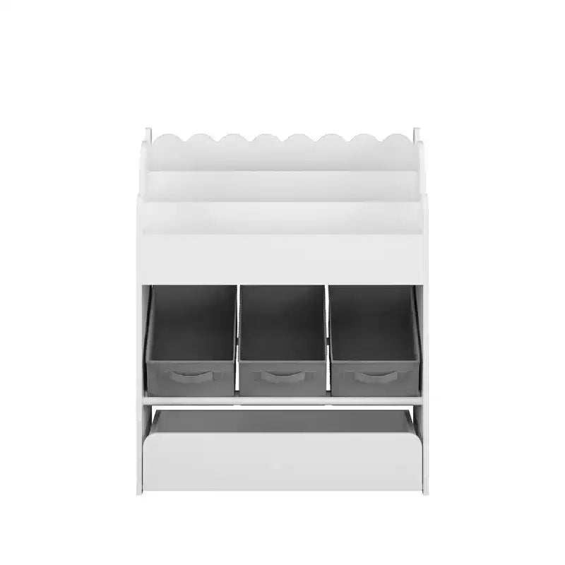 MAYEERTY Étagère de Rangement avec Bac et Tiroir, Organisateur de Livres Multifonctionnel en Bois pour Tout-petits, Salon, Blanc
