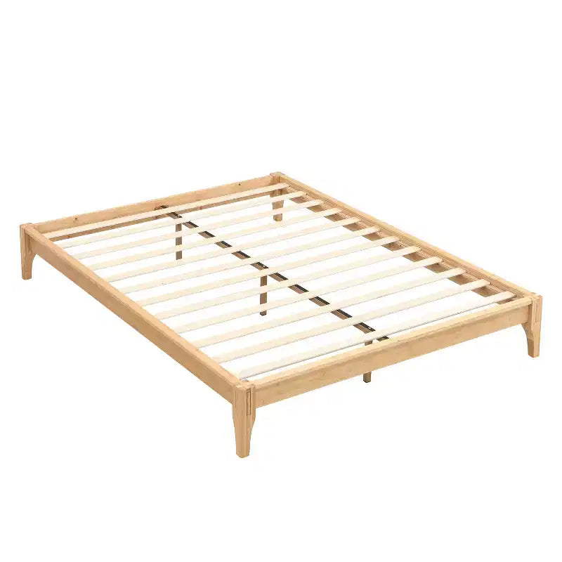 Lit plateforme en bambou massif GDFStudio Johnny 30 cm avec lattes en bois et support métallique