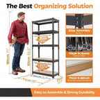 Étagère métallique sans vis à 5 niveaux de 28 po L x 12,3 po P x 59,5 po H, robuste, réglable, pour rangement de garage et organisation
