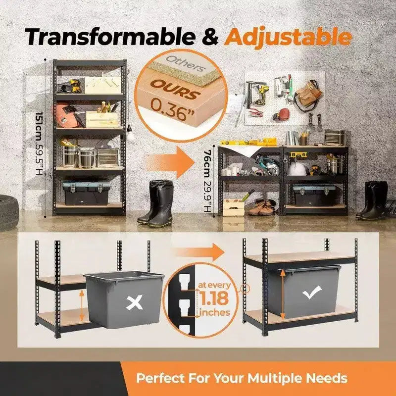 Étagère métallique sans vis à 5 niveaux de 28 po L x 12,3 po P x 59,5 po H, robuste, réglable, pour rangement de garage et organisation