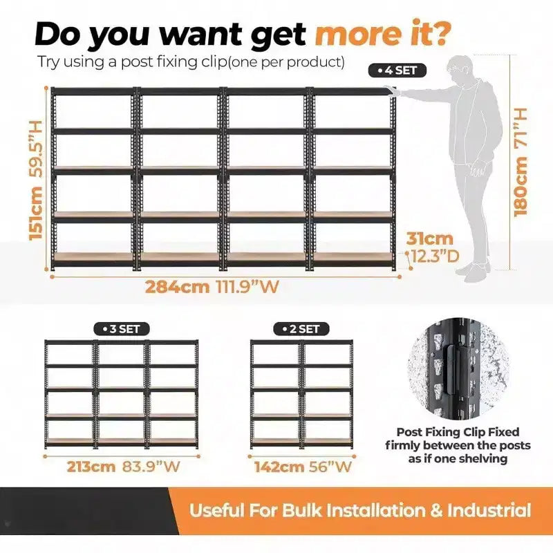 Étagère métallique sans vis à 5 niveaux de 28 po L x 12,3 po P x 59,5 po H, robuste, réglable, pour rangement de garage et organisation