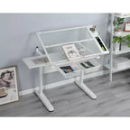 JVNOXK table à dessin réglable à manivelle avec 2 tiroirs métalliques (blanc) - AVEC TABOURET