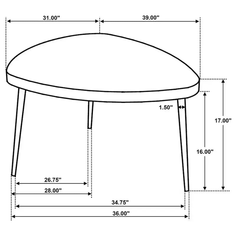 Dessous de verre, Table basse triangulaire en bois massif Odessa
