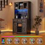 Meuble de bar de ferme de 72 pouces avec support à verres à vin, grand buffet de cuisine avec 3 tiroirs et porte coulissante style grange, armoire de rangement haute pour bar à la maison