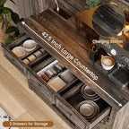 Meuble de bar de ferme de 72 pouces avec support à verres à vin, grand buffet de cuisine avec 3 tiroirs et porte coulissante style grange, armoire de rangement haute pour bar à la maison