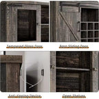 Meuble de bar de ferme de 72 pouces avec support à verres à vin, grand buffet de cuisine avec 3 tiroirs et porte coulissante style grange, armoire de rangement haute pour bar à la maison