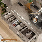 Meuble de bar de ferme de 72 pouces avec support à verres à vin, grand buffet de cuisine avec 3 tiroirs et porte coulissante style grange, armoire de rangement haute pour bar à la maison