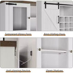 Meuble de bar de ferme de 72 pouces avec support à verres à vin, grand buffet de cuisine avec 3 tiroirs et porte coulissante style grange, armoire de rangement haute pour bar à la maison