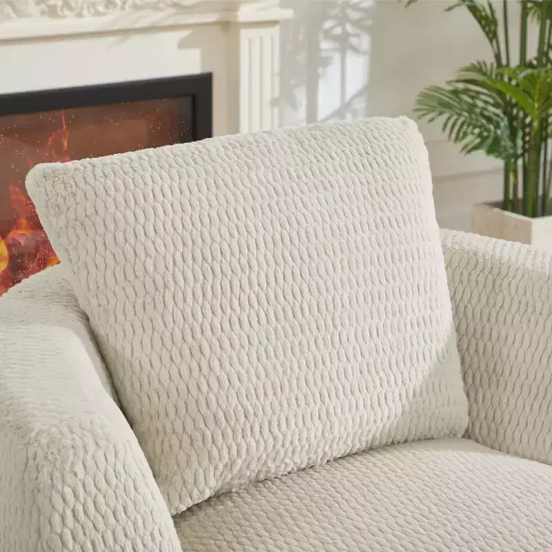 TUYOHW Fauteuil d'appoint pivotant compressible, fauteuil de canapé moderne en peluche avec ressorts ensachés, fauteuil de salon en fausse fourrure pour salon, chambre, bureau
