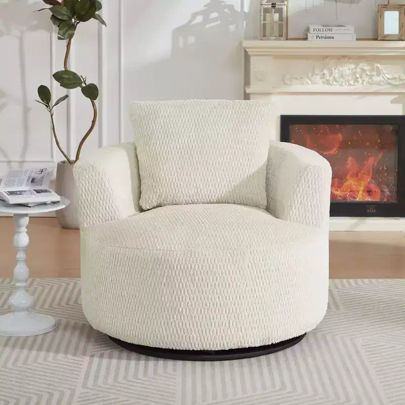 TUYOHW Fauteuil d'appoint pivotant compressible, fauteuil de canapé moderne en peluche avec ressorts ensachés, fauteuil de salon en fausse fourrure pour salon, chambre, bureau