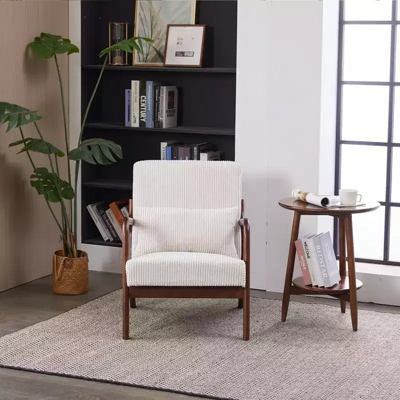 Fauteuil d'appoint moderne TUYOHW du milieu du siècle, fauteuil rembourré avec oreiller, cadre en bois d'hévéa, chaise de lecture pour salon, chambre, balcon