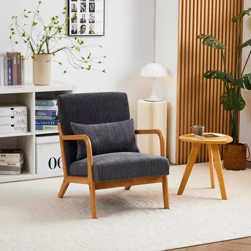 Fauteuil d'appoint moderne TUYOHW du milieu du siècle, fauteuil rembourré avec oreiller, cadre en bois d'hévéa, chaise de lecture pour salon, chambre, balcon
