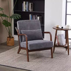 Fauteuil d'appoint moderne TUYOHW du milieu du siècle, fauteuil rembourré avec oreiller, cadre en bois d'hévéa, chaise de lecture pour salon, chambre, balcon