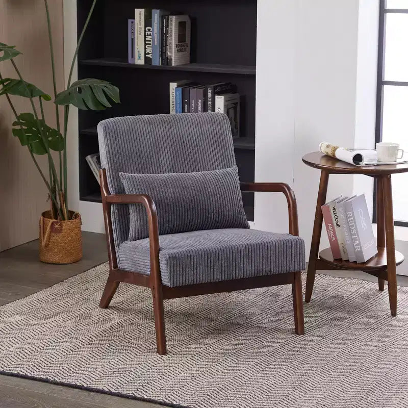 Fauteuil d'appoint moderne TUYOHW du milieu du siècle, fauteuil rembourré avec oreiller, cadre en bois d'hévéa, chaise de lecture pour salon, chambre, balcon