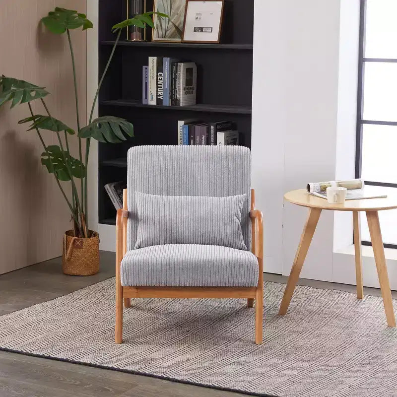 Fauteuil d'appoint moderne TUYOHW du milieu du siècle, fauteuil rembourré avec oreiller, cadre en bois d'hévéa, chaise de lecture pour salon, chambre, balcon