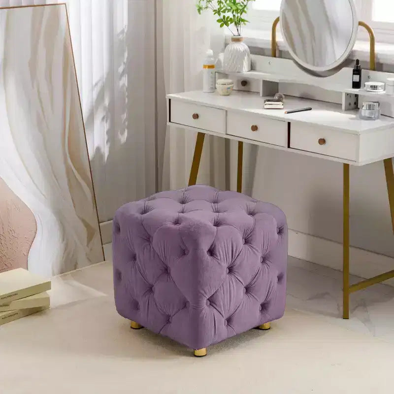 MAYEERTY Ottoman rembourré en velours, petite table d'appoint, tabouret de maquillage, salon, chambre, entrée, rose